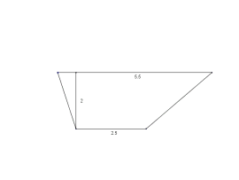 På figuren er et trapes. De to parallelle sidene har lengder 2,5 og 5,5 , og høyden er 2.